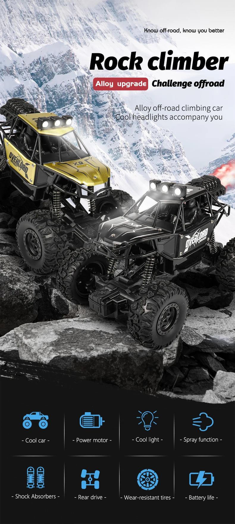 Rc Cars 1:18 2WD Off-Road RC Truck All Terrain 2.4G Electric RC Car High Speed 50KM/H Remote Control Car with LED Lights Kid Toy