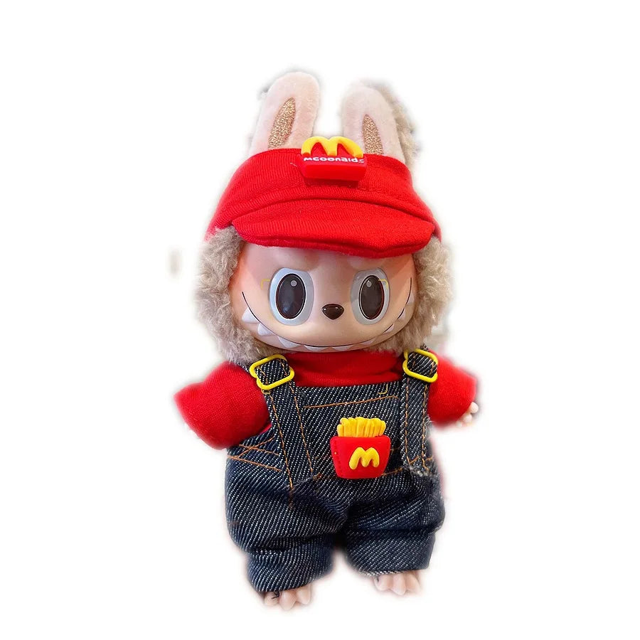 For 17cm V1V2 Labubu mcdonalds clothes outfit Working Girl Set Cute Doll workwear Clothing  boy outfit overalls accessories