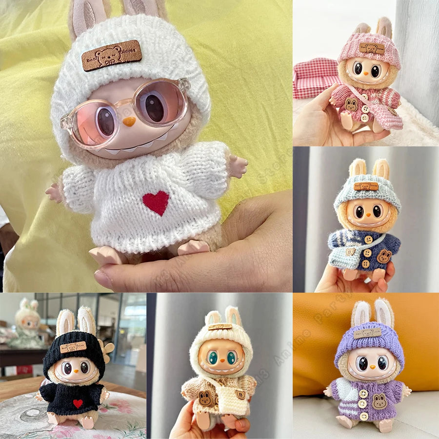 Doll clothes for Labubu Outfit V1 V2 V3 17cm Dolls Sitting Accessories Glasses Clothing Designer Kids Gift Sweater Hat Bag Set