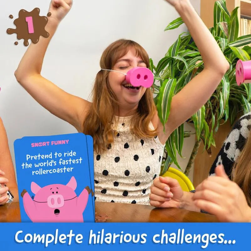 Party Game Provides Fun Snorts Board Games 5 Toy Pig Noses and Challenge Cards for Family and Friends