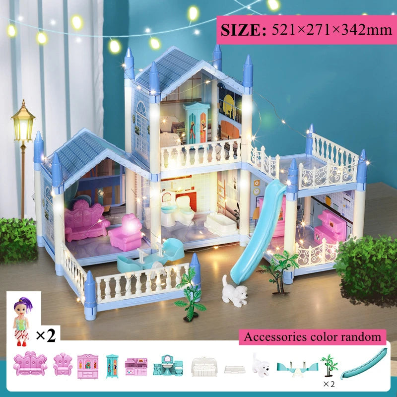 Doll Houses 3D Assembled DIY Miniatures Dollhouse Accessories Villa Princess Castle with LED Light Girl Birthday Gift Toy House