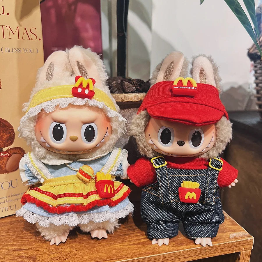 For 17cm V1V2 Labubu mcdonalds clothes outfit Working Girl Set Cute Doll workwear Clothing  boy outfit overalls accessories