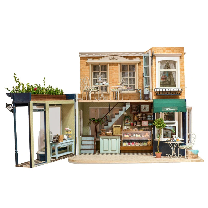 DIY Wooden Dollhouse Casa Miniature With Furniture Kit 3D Irish Cottage Coffee House Assemble Toy for Children Christmas Gifts