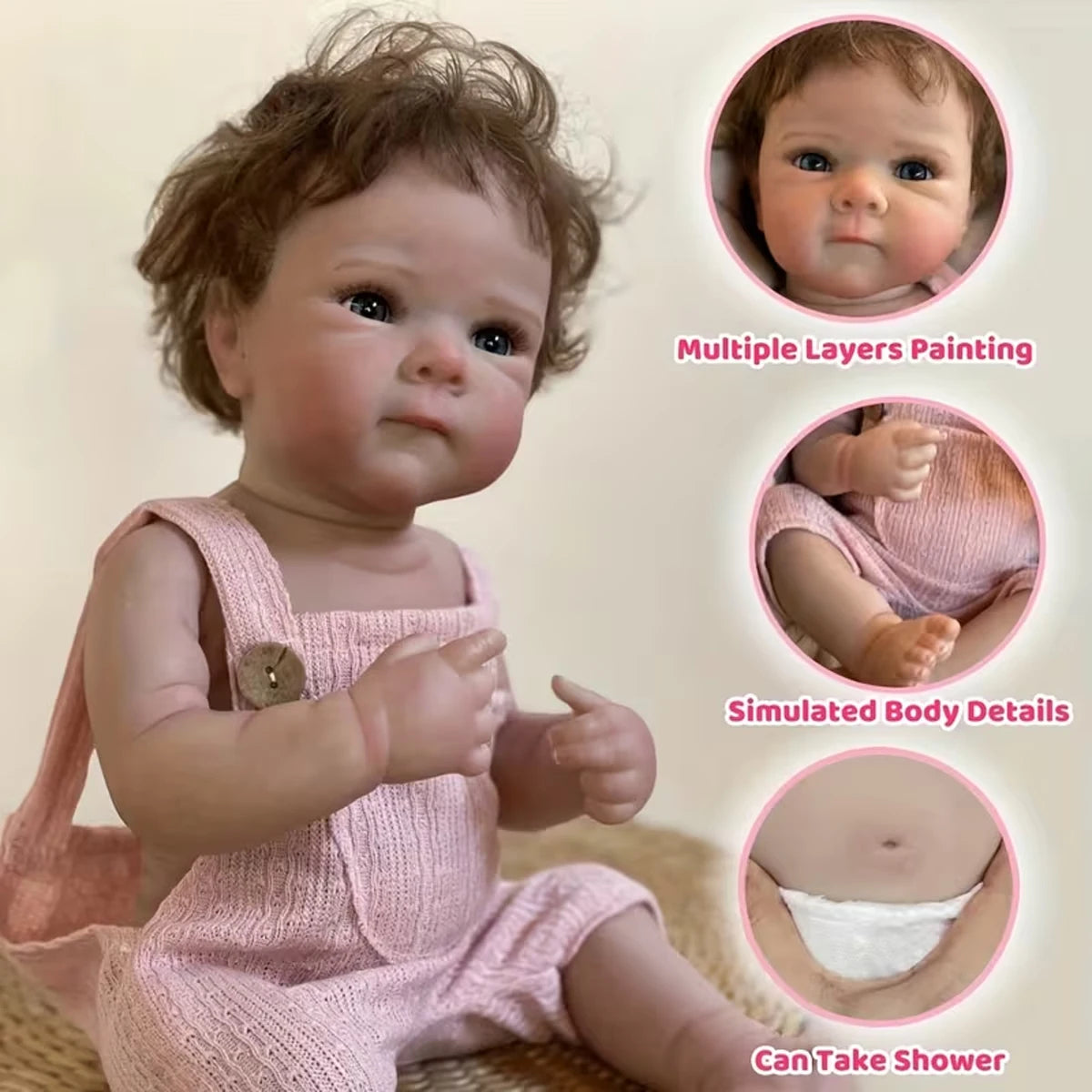 Reborn dolls with realistic hair synthetic rubber dolls with soft touch realistic newborn dolls for bathing Halloween Christmas