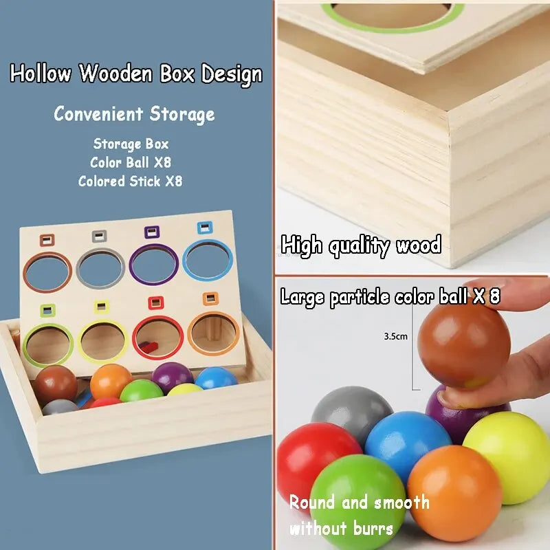 Baby Rainbow Ball Matching Montessori Wooden Toy Color Sorting Cognitive Sensory Game Fine Motor Training Early Educational Toys