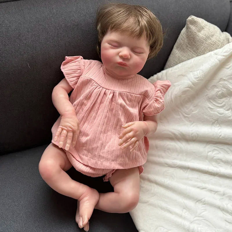 Reborn Baby Sleeping Baby Laura with Hand Rooted Hair Lifelike Soft Touch 3D Skin Visible Bebe Reborn Dolls Kids Toy Gifts