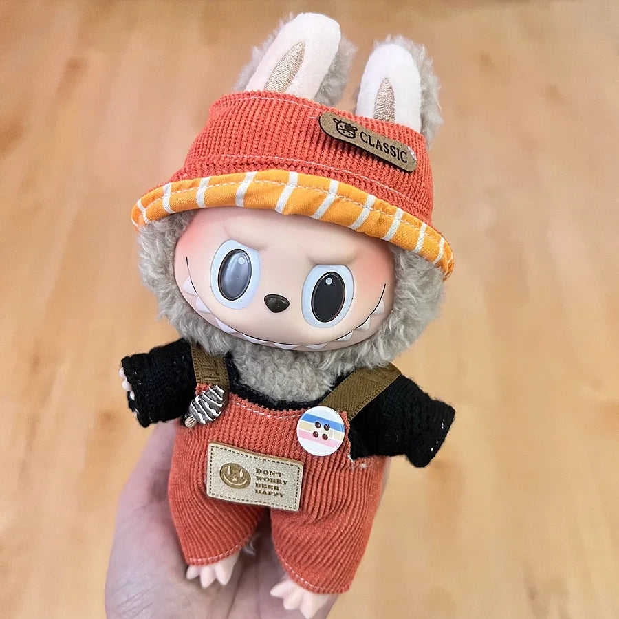 For 17cm V1V2 Labubu mcdonalds clothes outfit Working Girl Set Cute Doll workwear Clothing  boy outfit overalls accessories