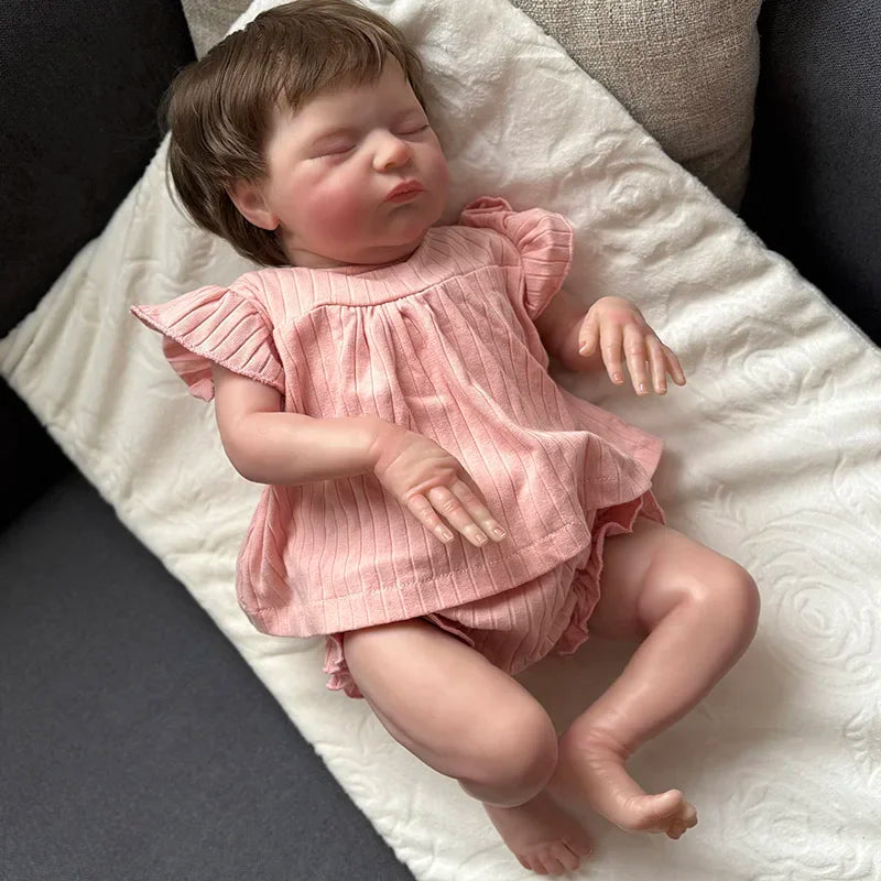 Reborn Baby Sleeping Baby Laura with Hand Rooted Hair Lifelike Soft Touch 3D Skin Visible Bebe Reborn Dolls Kids Toy Gifts