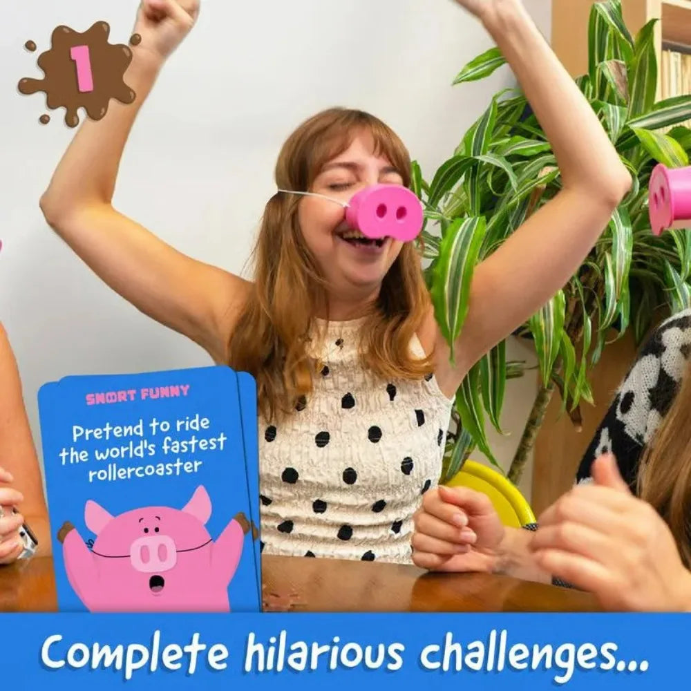 Party Game Provides Fun Snorts Board Games 5 Toy Pig Noses and Challenge Cards for Family and Friends