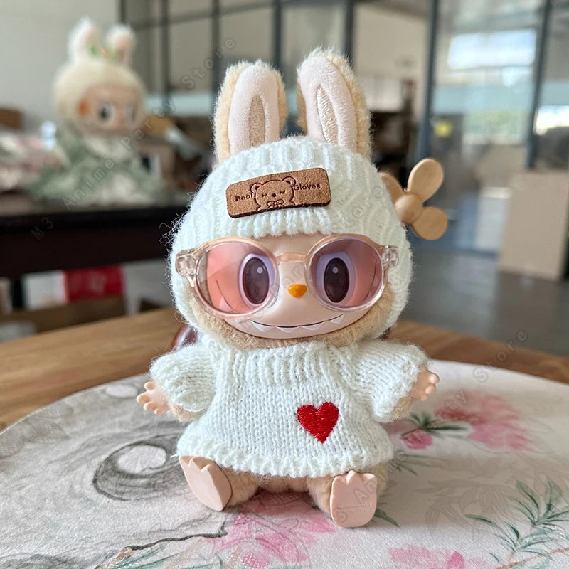 Doll clothes for Labubu Outfit V1 V2 V3 17cm Dolls Sitting Accessories Glasses Clothing Designer Kids Gift Sweater Hat Bag Set