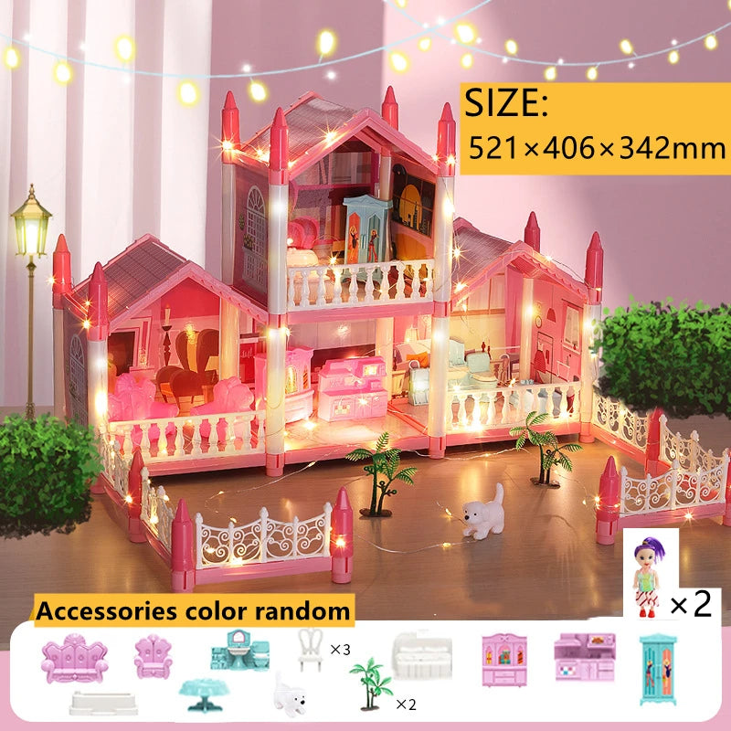 Doll Houses 3D Assembled DIY Miniatures Dollhouse Accessories Villa Princess Castle with LED Light Girl Birthday Gift Toy House