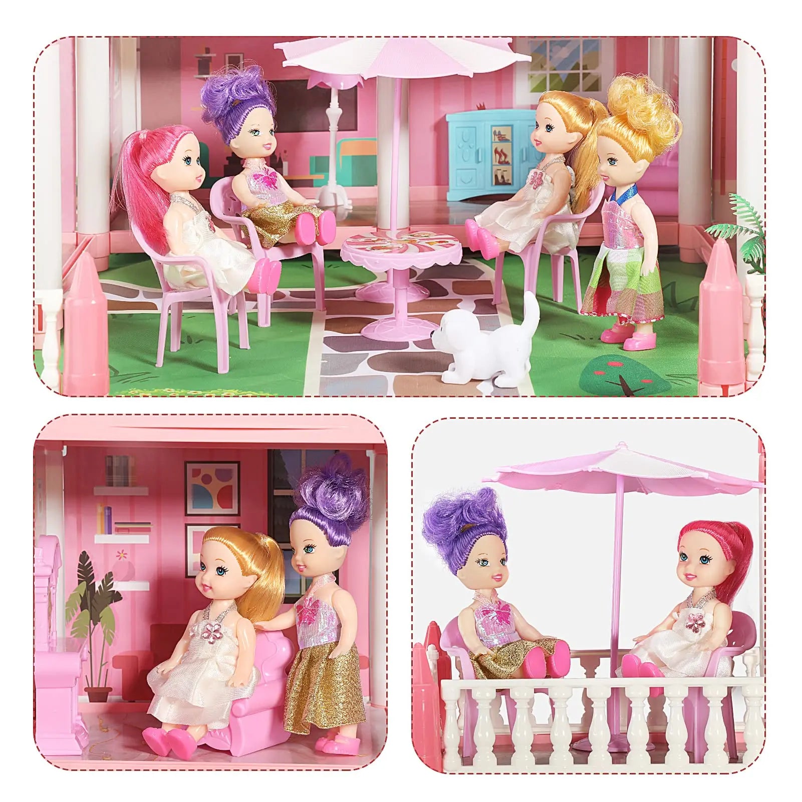 Doll House Set for Girls, Dream House Toys with 4 Dolls Furniture 4-Story 11 Rooms,Pretend Play Dreamhouse DIY with Light Kids