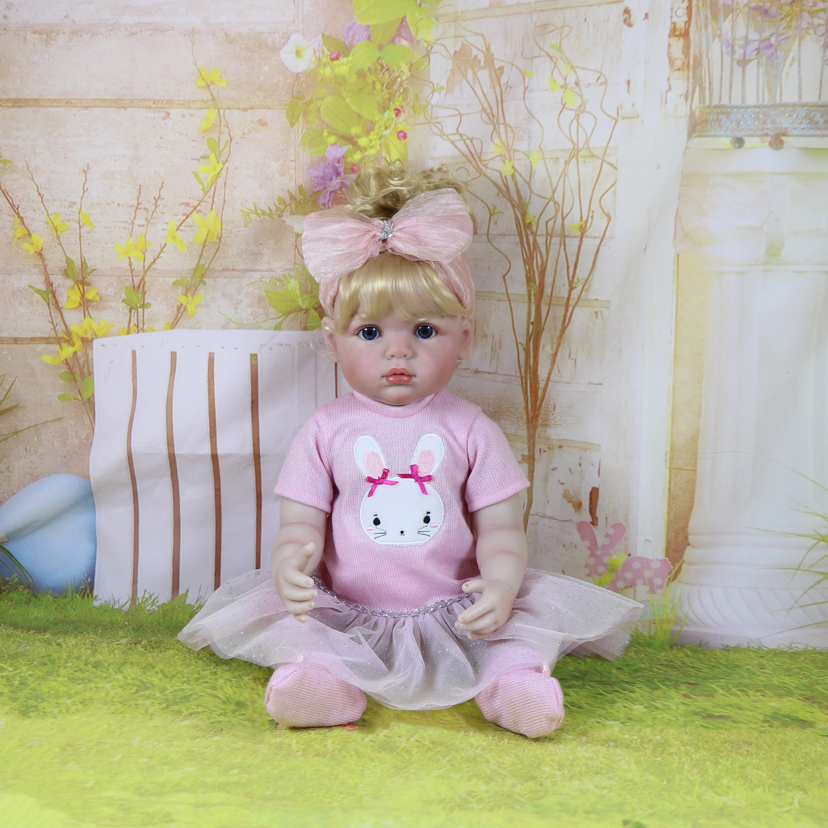 Reborn Baby Doll with 3D Painted on face and Soft Full Vinyl with Rooted Hair with Plush Little Bunny, Perfect Birthday