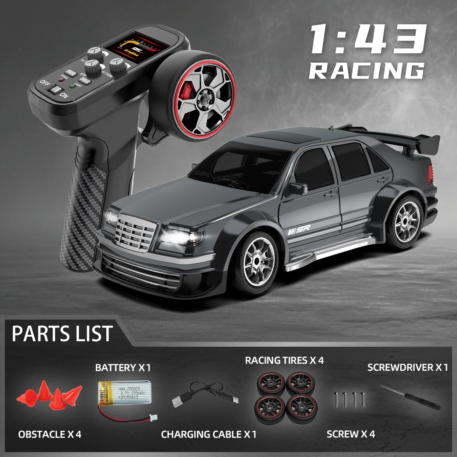 Rc Drift Car 1:43 Scale Full-Size 4WD 2.4g High-speed racing car with gyroscope, equipped with LED and rechargeable function