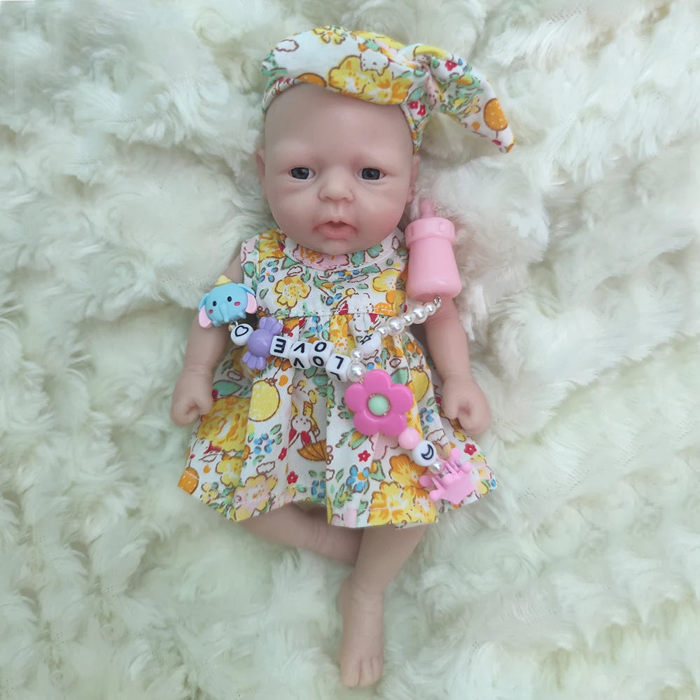 Reborn Baby Dolls 7" Girl Micro Preemie Full Body Silicone Baby Doll Lifelike Mini Silicone Baby