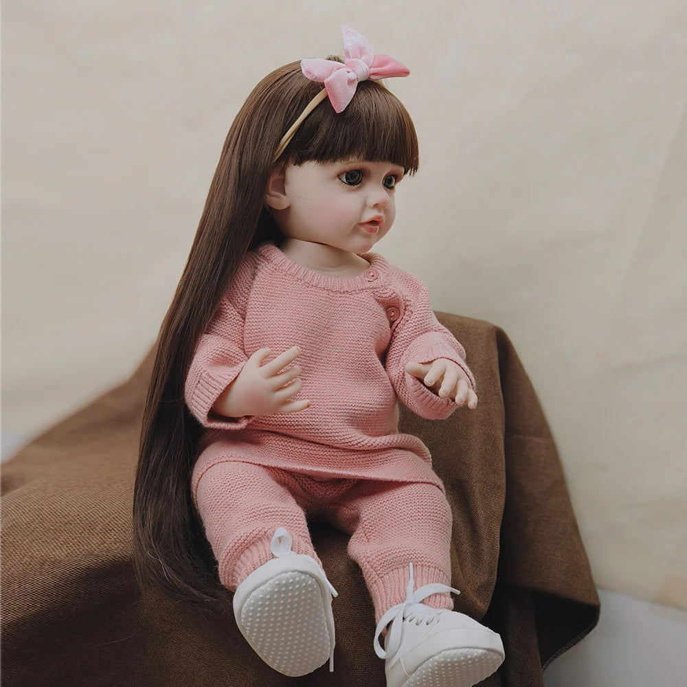 Reborn Baby Doll 55cm Little Girl Baby Full Body Silicon For Girls Newborn Doll Toddler Fashion Cute Toy Birthday Gift