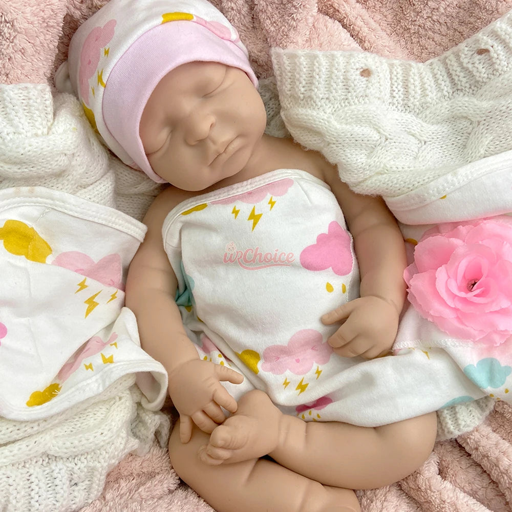 Reborn Baby Doll 17Inch Realistic Lifelike Weighted Girl Silicone Newborn Reborn Doll Can Take Bath Baby Toys For Kid'S Gift
