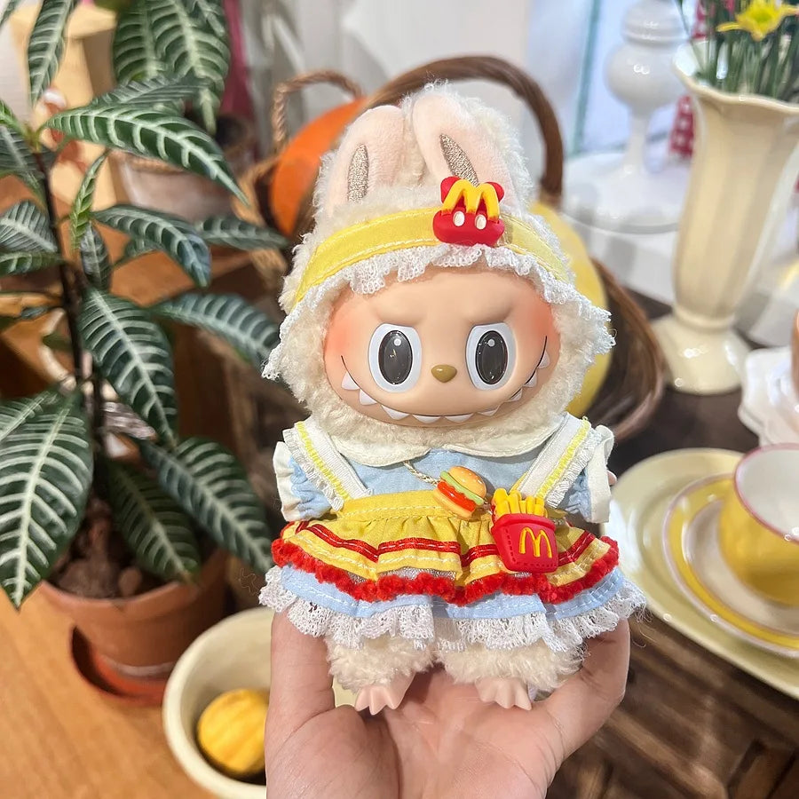 For 17cm V1V2 Labubu mcdonalds clothes outfit Working Girl Set Cute Doll workwear Clothing  boy outfit overalls accessories