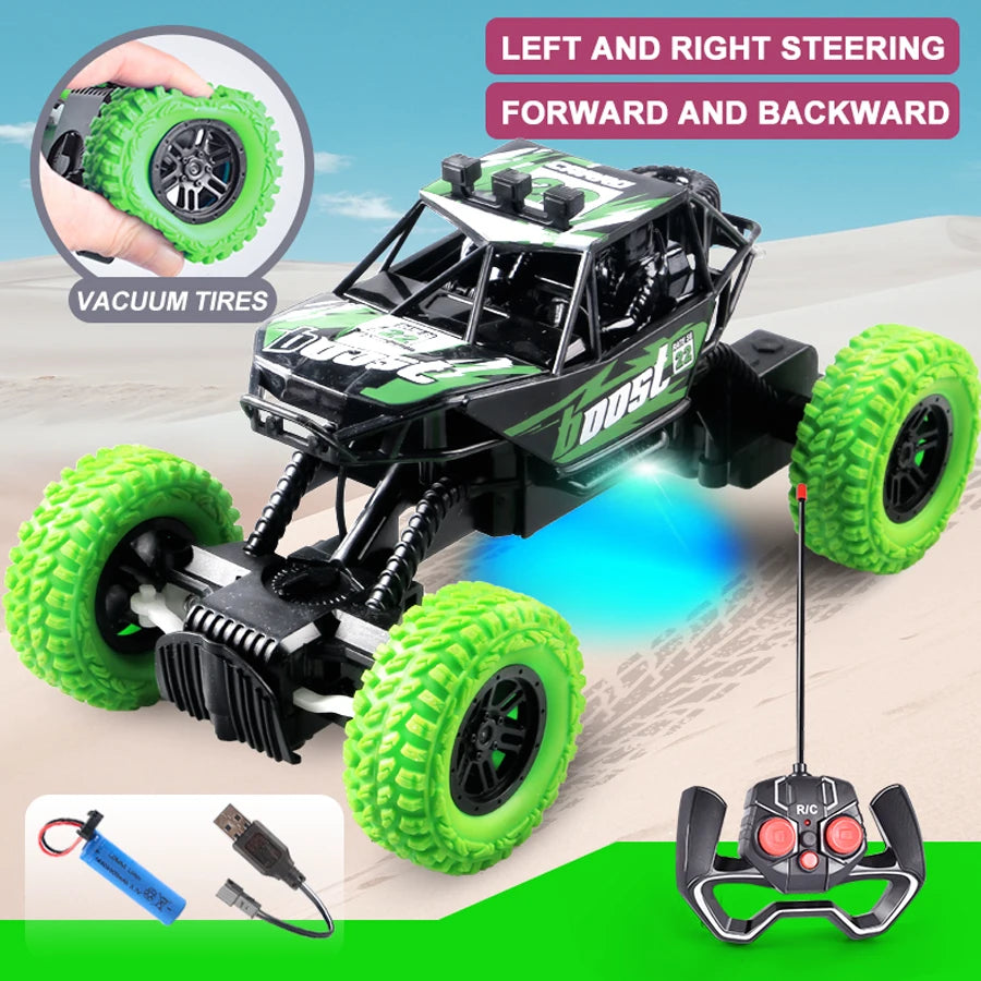 RC High Speed Off-Road Climbing Car 1:18 With Colorful Flashing Lights Rechargeable Durable Rubber Wheels Kids Adults Toys Gifts