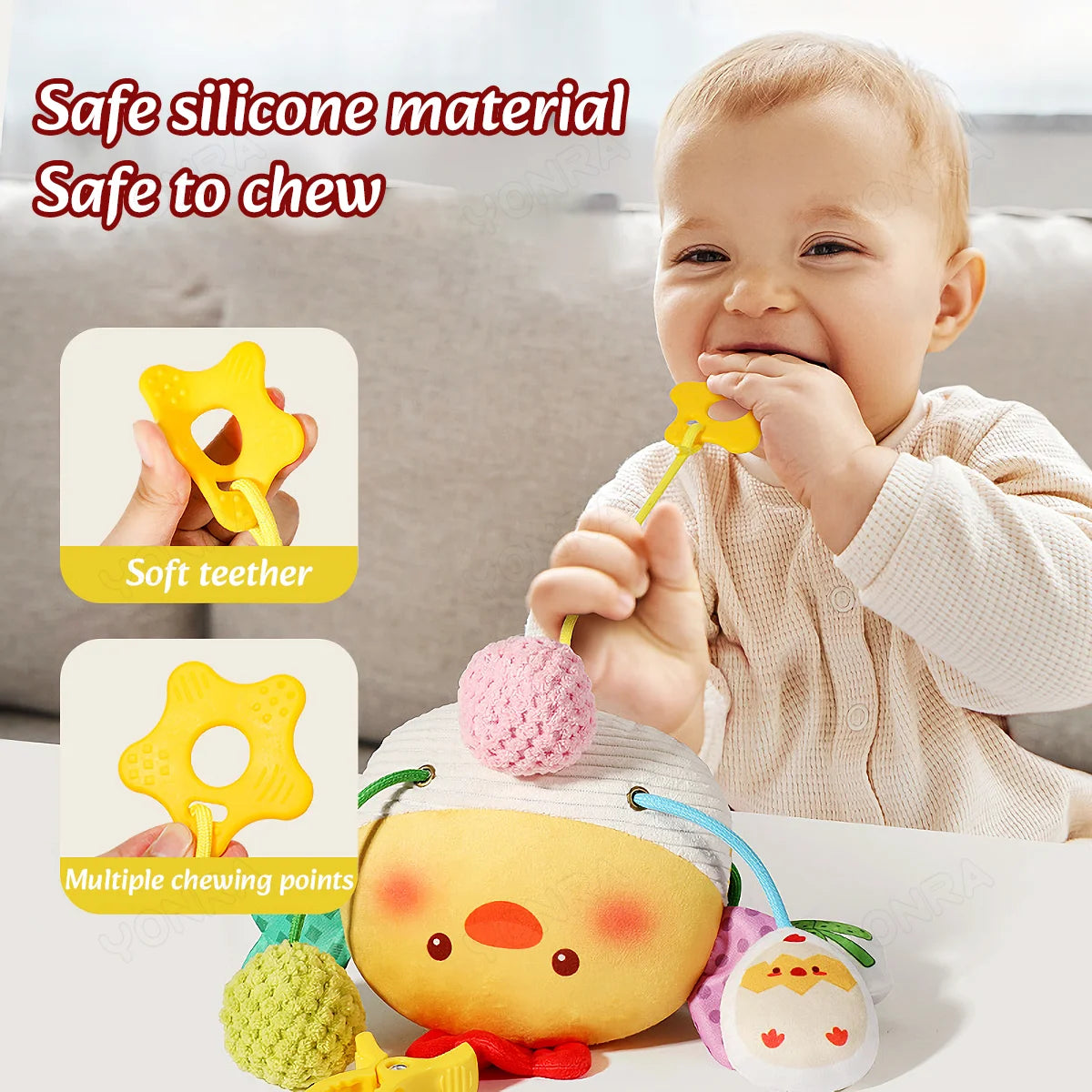 Plush Pull String Sensory Toys with Rattle Montessori Toys for Babies Toddlers Mobiles for Cribs Birthday Gifts Travel Toys