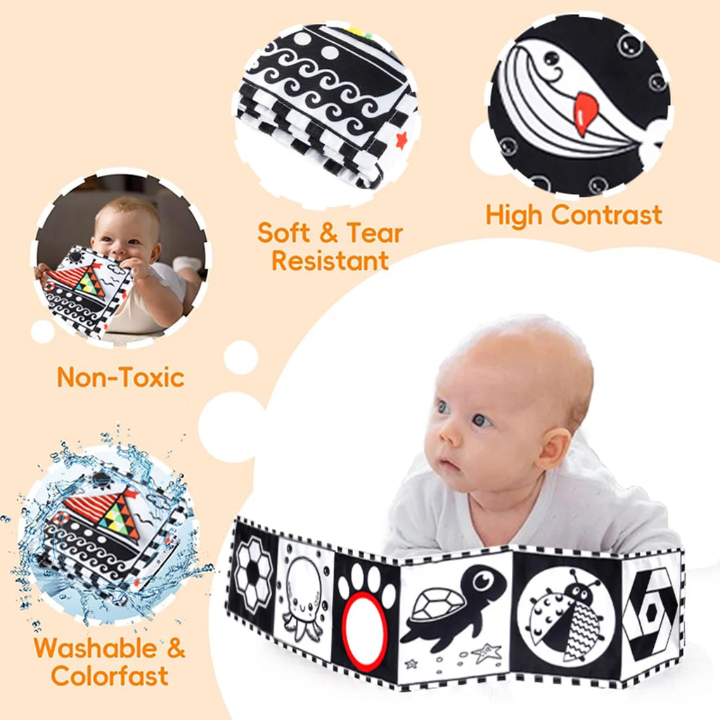 Baby Folding Visual Early Education Cloth Book Baby Early Learning Cloth Book Soothing Toys For 0+ Newborn Tearable Toy 1 PCS