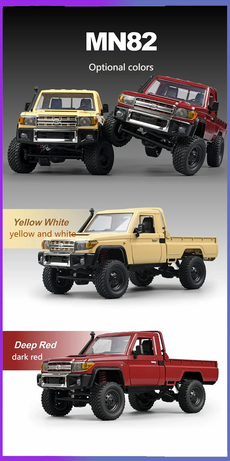 Rc Car MN82 1:12 Retro with LED Lights, Full Scale Analog LC79, Professional Four-wheel Drive Truck, Toy Truck Model RC