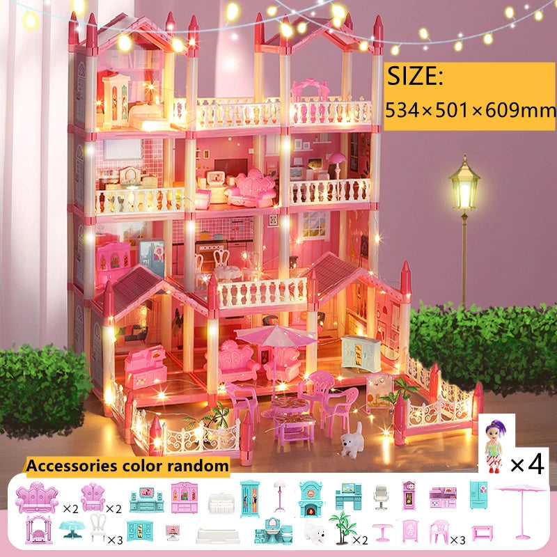 Doll Houses 3D Assembled DIY Miniatures Dollhouse Accessories Villa Princess Castle with LED Light Girl Birthday Gift Toy House