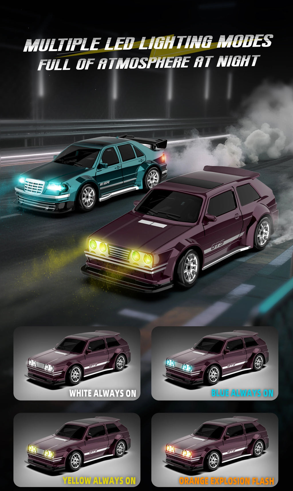 Rc Drift Car 1:43 Scale Full-Size 4WD 2.4g High-speed racing car with gyroscope, equipped with LED and rechargeable function