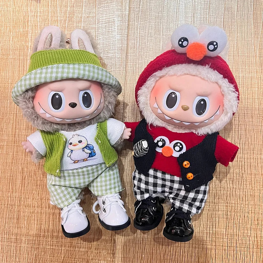 For 17cm V1V2 Labubu mcdonalds clothes outfit Working Girl Set Cute Doll workwear Clothing  boy outfit overalls accessories