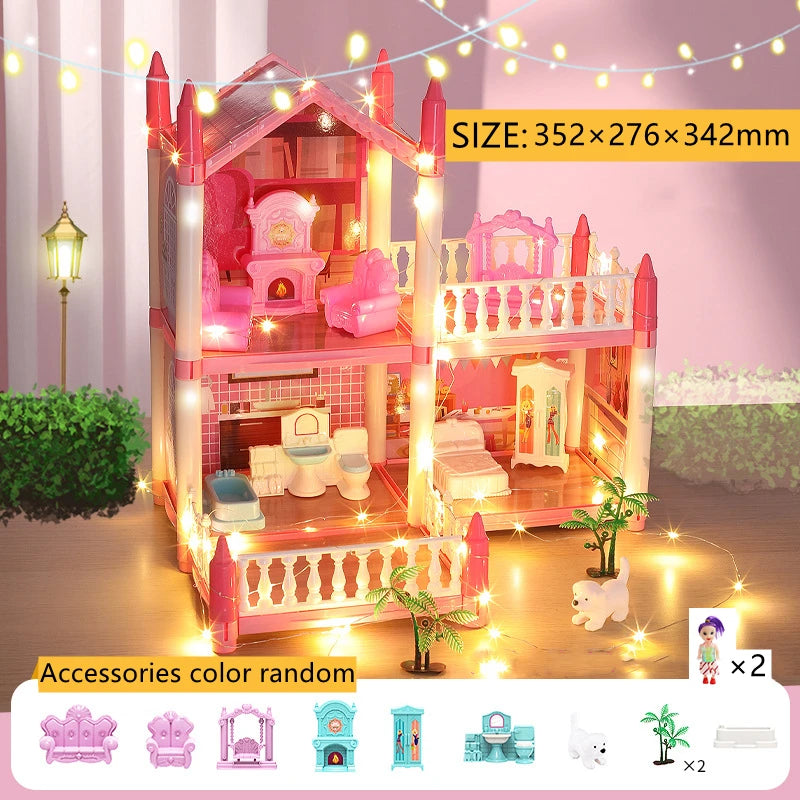 Doll Houses 3D Assembled DIY Miniatures Dollhouse Accessories Villa Princess Castle with LED Light Girl Birthday Gift Toy House