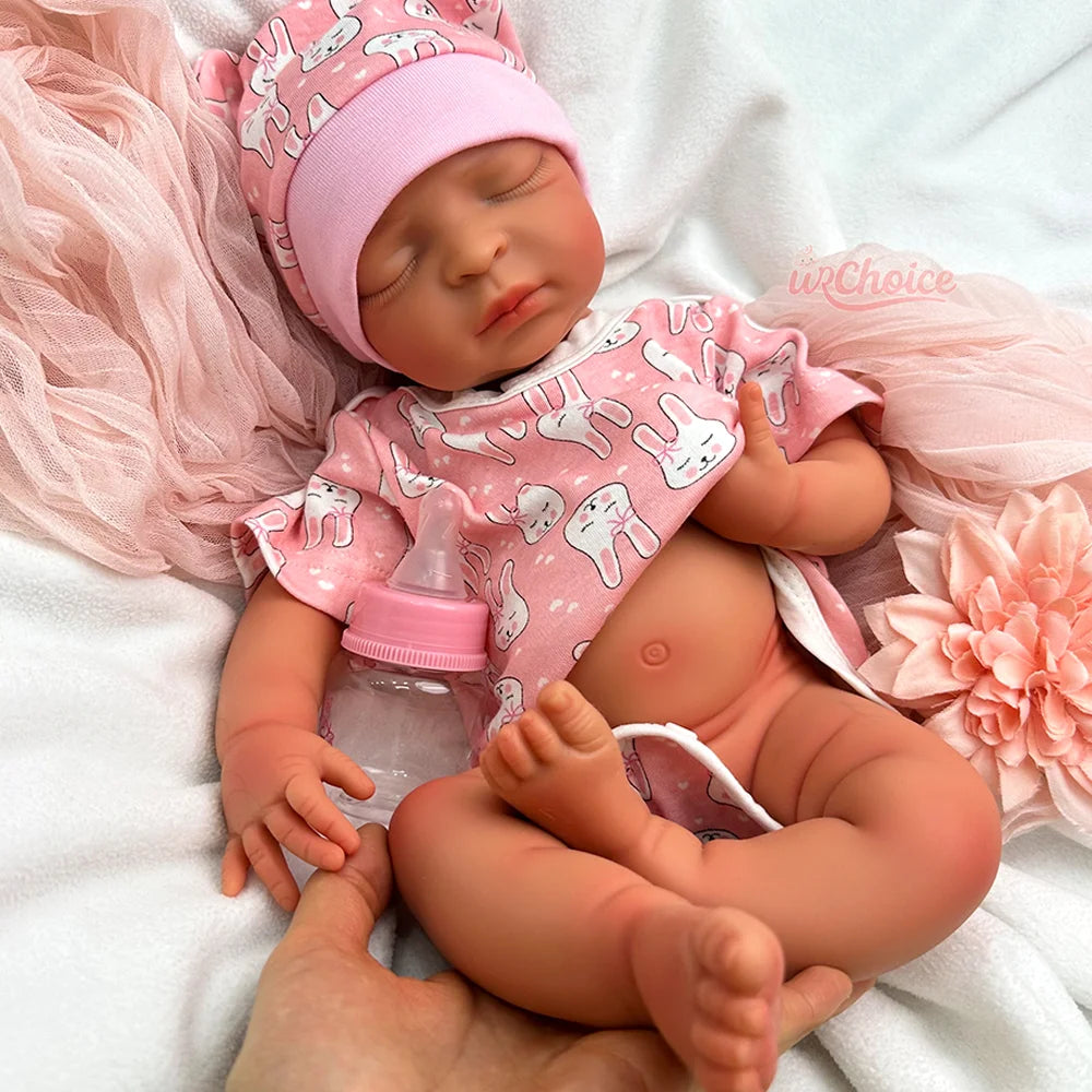 Reborn Baby Doll 17Inch Realistic Lifelike Weighted Girl Silicone Newborn Reborn Doll Can Take Bath Baby Toys For Kid'S Gift