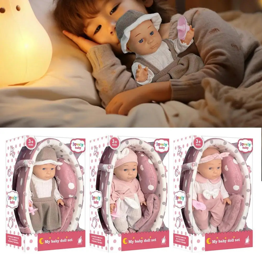 Reborn Doll Set Handbasket Reborn Doll Simulated Toddler Dolls Baby Doll Playset With Accessories Pink Pacifier Clothes Quilt