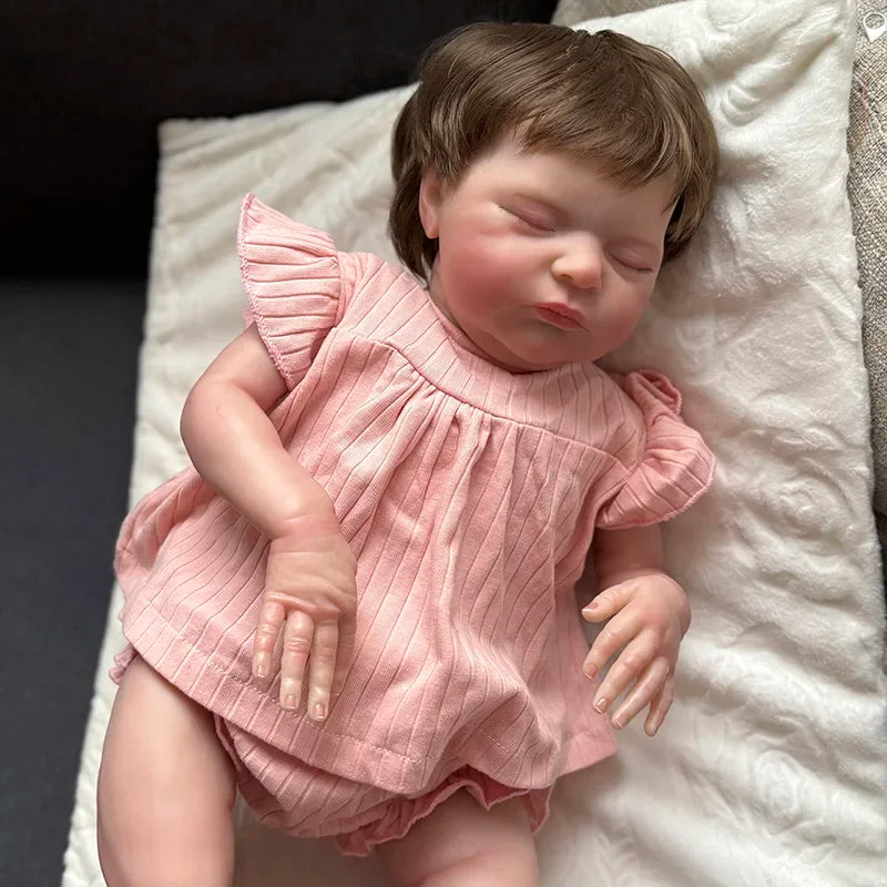 Reborn Baby Sleeping Baby Laura with Hand Rooted Hair Lifelike Soft Touch 3D Skin Visible Bebe Reborn Dolls Kids Toy Gifts