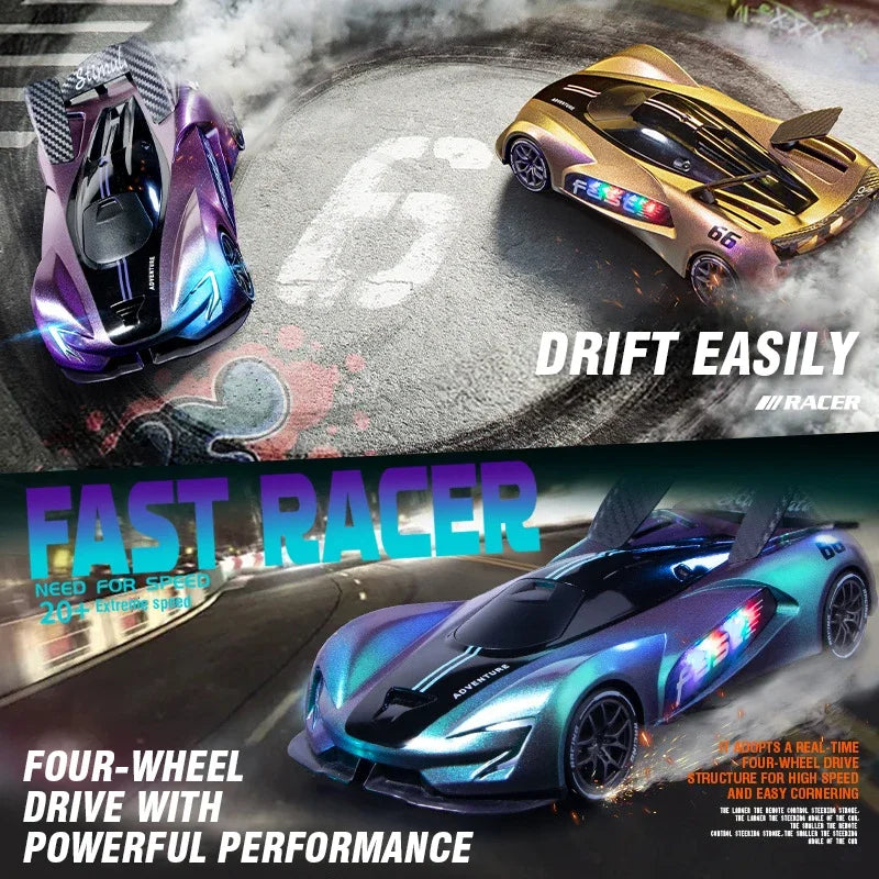 RC Car 2.4G 20km/h High-speed Drift Sports Cars with Light Music Racing Car Eletric Vehicle Model Toys for Boys Kids Xmas Gifts