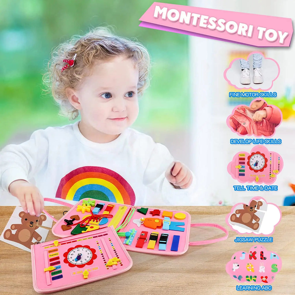 Montessori Toys Busy Board Toddler Sensory Activity Developing Board for Motor Skills， Educational Travel Activity Toys