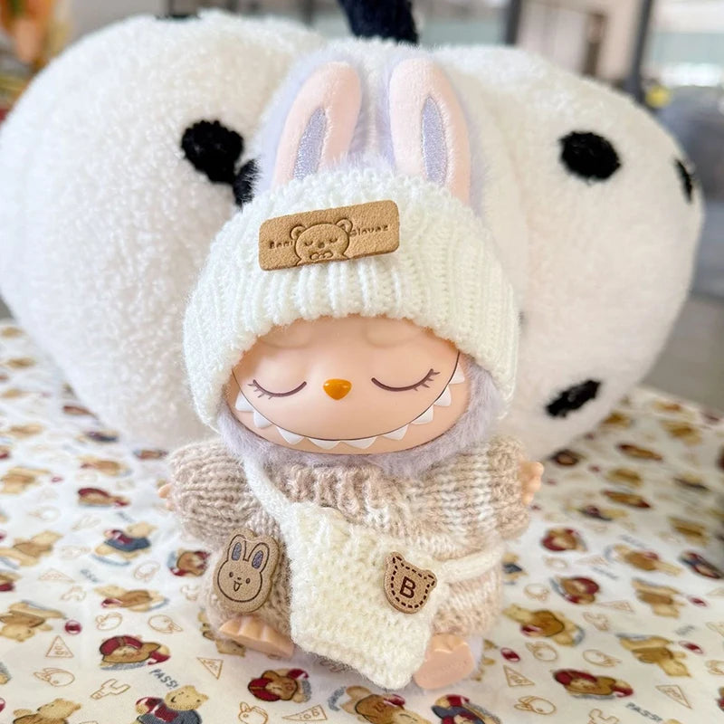 Doll clothes for Labubu Outfit V1 V2 V3 17cm Dolls Sitting Accessories Glasses Clothing Designer Kids Gift Sweater Hat Bag Set