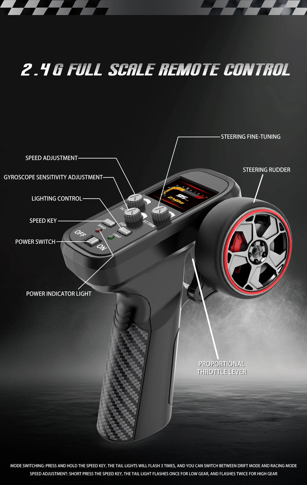 Rc Drift Car 1:43 Scale Full-Size 4WD 2.4g High-speed racing car with gyroscope, equipped with LED and rechargeable function