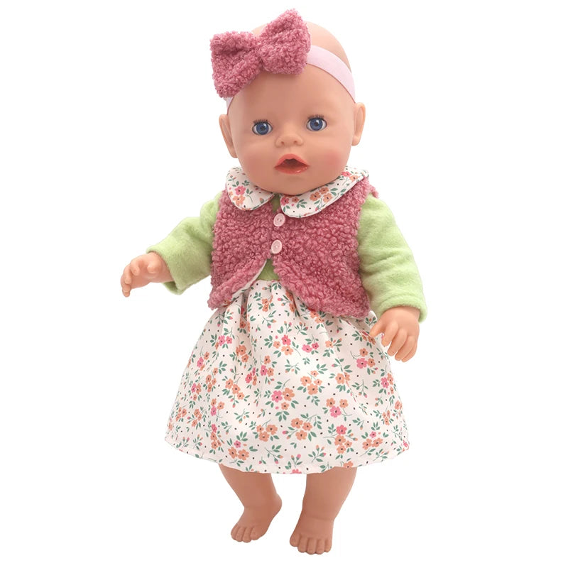 Reborn Baby Doll Winter Coat Pink Skirt 18 Inch Girl Dolls Clothes Jacket Children Xmas Gift Toys Wears