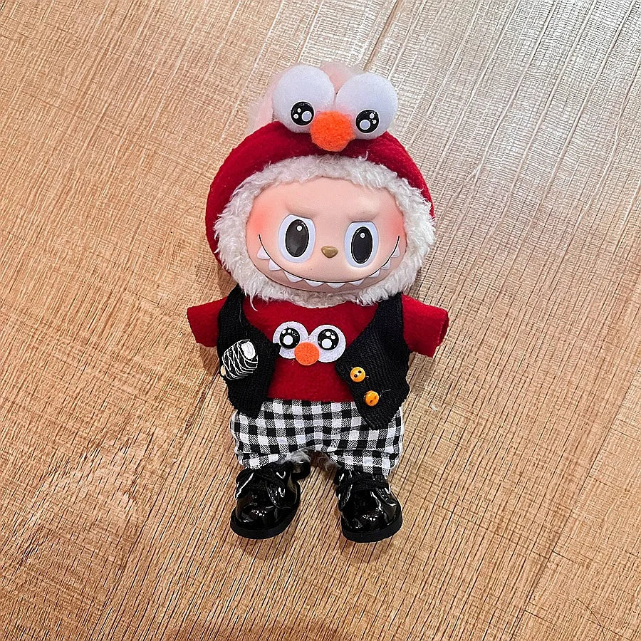 For 17cm V1V2 Labubu mcdonalds clothes outfit Working Girl Set Cute Doll workwear Clothing  boy outfit overalls accessories