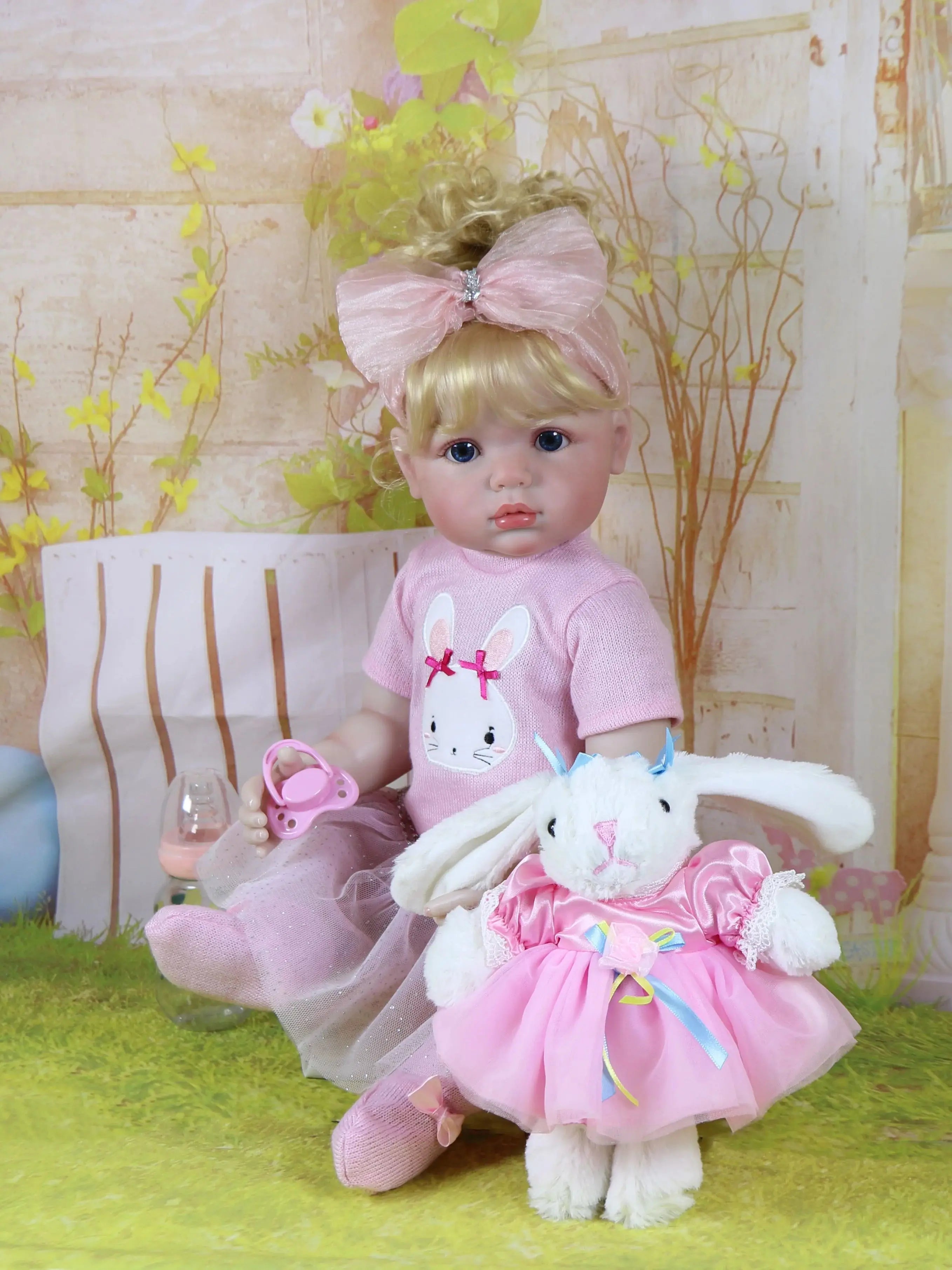 Reborn Baby Doll with 3D Painted on face and Soft Full Vinyl with Rooted Hair with Plush Little Bunny, Perfect Birthday