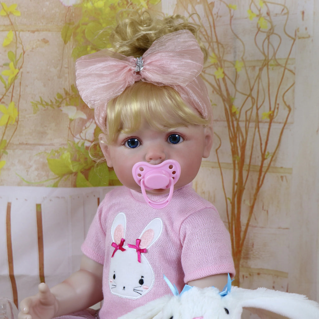Reborn Baby Doll with 3D Painted on face and Soft Full Vinyl with Rooted Hair with Plush Little Bunny, Perfect Birthday