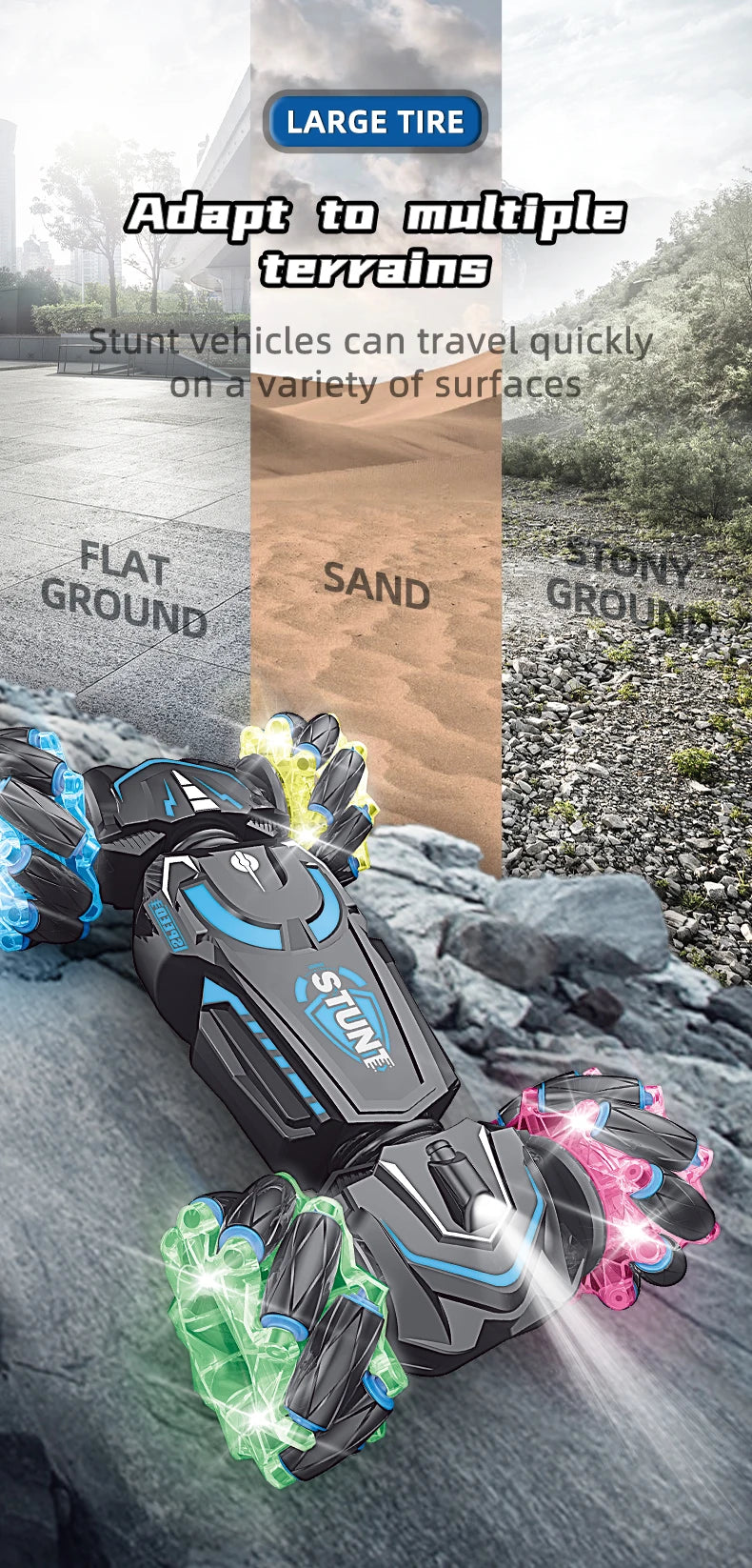 RC Drift Car Toy, Cool and Dynamic Dazzling, Made of Large Glow Wheels