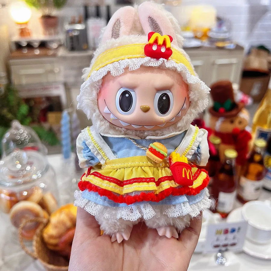 For 17cm V1V2 Labubu mcdonalds clothes outfit Working Girl Set Cute Doll workwear Clothing  boy outfit overalls accessories