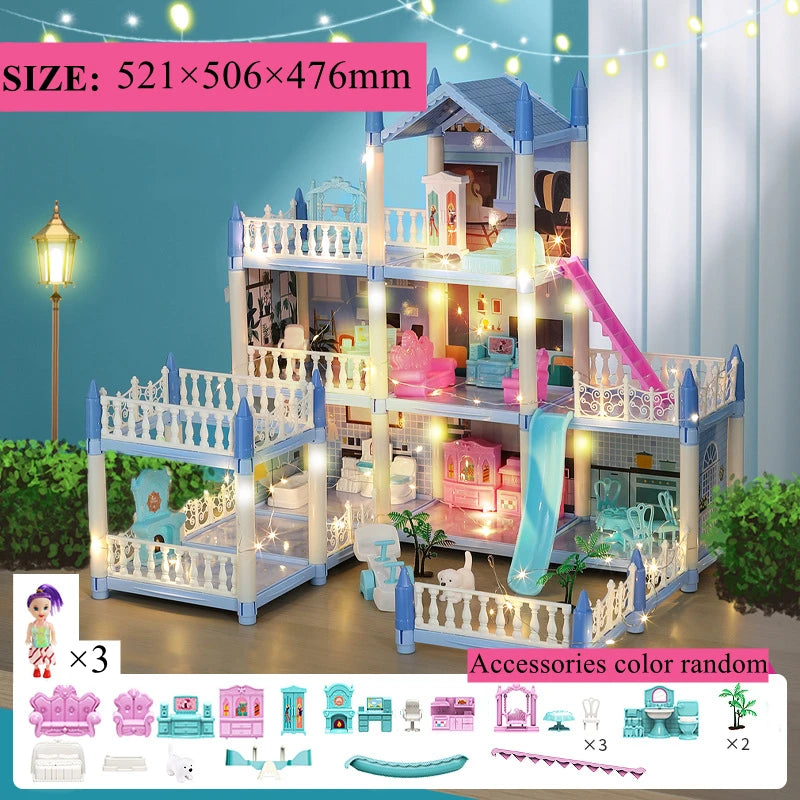 Doll Houses 3D Assembled DIY Miniatures Dollhouse Accessories Villa Princess Castle with LED Light Girl Birthday Gift Toy House