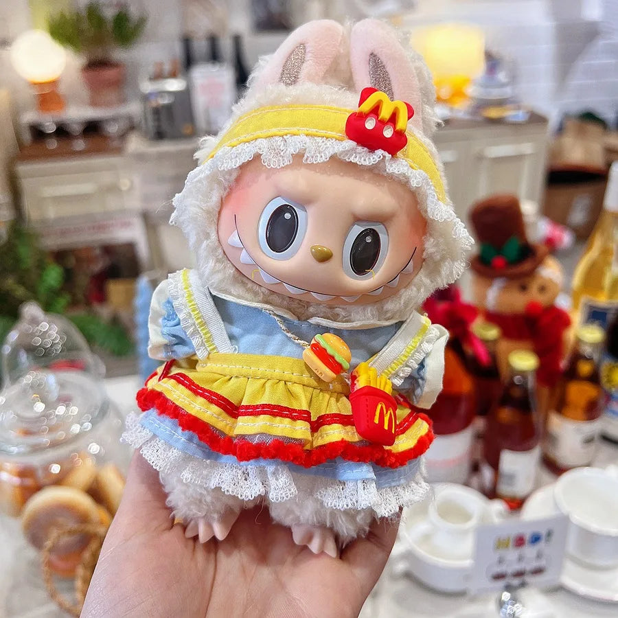 For 17cm V1V2 Labubu mcdonalds clothes outfit Working Girl Set Cute Doll workwear Clothing  boy outfit overalls accessories