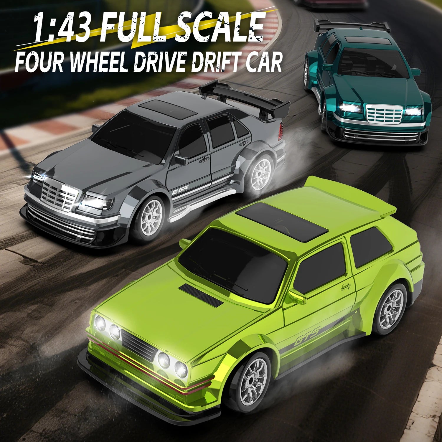 Rc Drift Car 1:43 Scale Full-Size 4WD 2.4g High-speed racing car with gyroscope, equipped with LED and rechargeable function