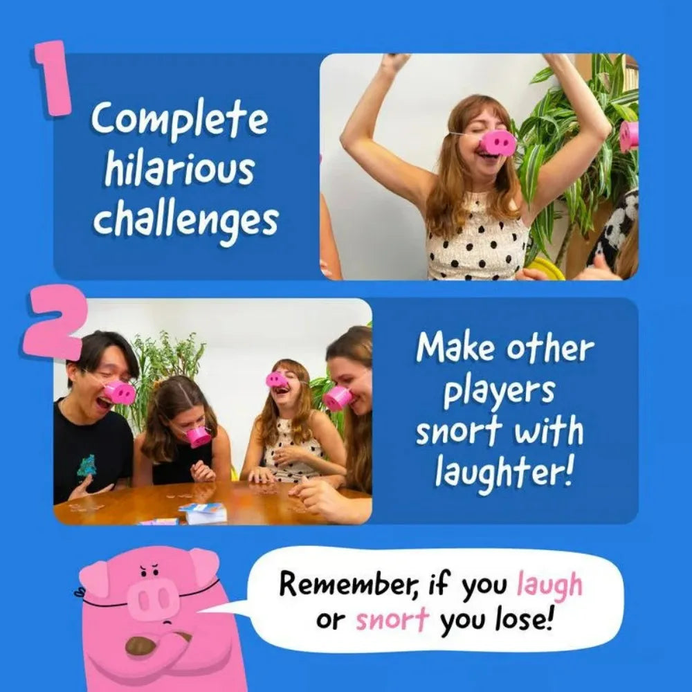Party Game Provides Fun Snorts Board Games 5 Toy Pig Noses and Challenge Cards for Family and Friends