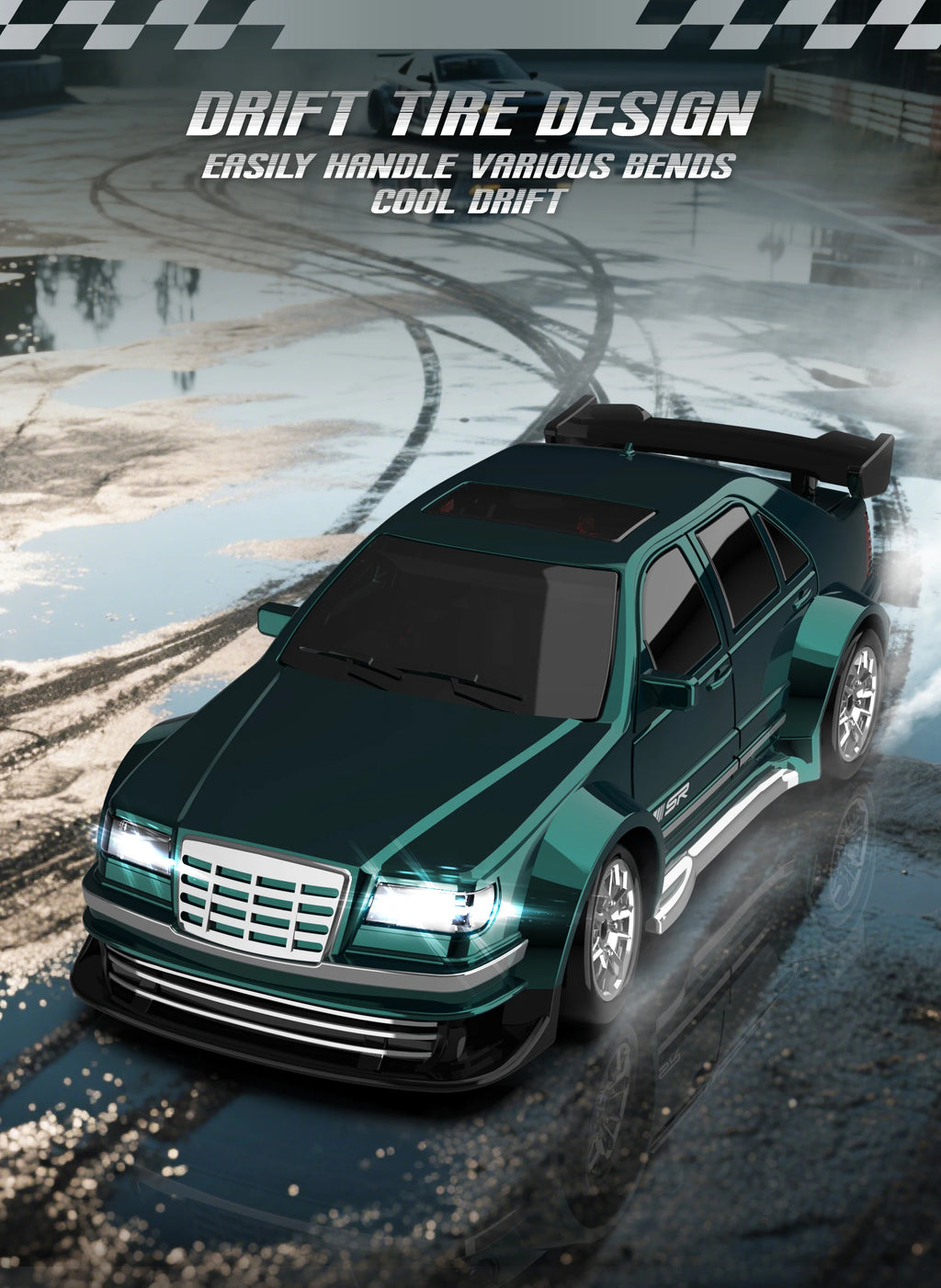 Rc Drift Car 1:43 Scale Full-Size 4WD 2.4g High-speed racing car with gyroscope, equipped with LED and rechargeable function