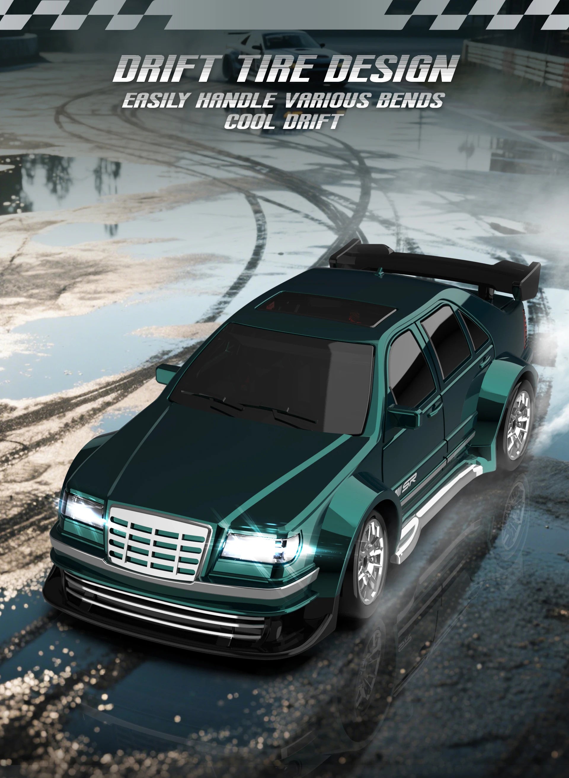 Rc Drift Car 1:43 Scale Full-Size 4WD 2.4g High-speed racing car with gyroscope, equipped with LED and rechargeable function