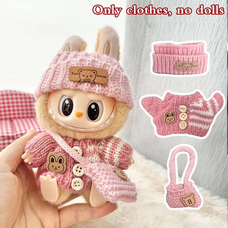 Doll clothes for Labubu Outfit V1 V2 V3 17cm Dolls Sitting Accessories Glasses Clothing Designer Kids Gift Sweater Hat Bag Set